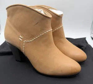 Maje Tan Leather Ankle Boots EU 36 US 5.5 Block Heel Whipstitch Portugal thumbnail 1