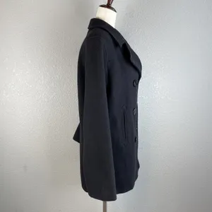 Marvin‎ Richards Vintage Over Coat Peacoat Size 6 Black Wool Anchor Buttons USA thumbnail 7