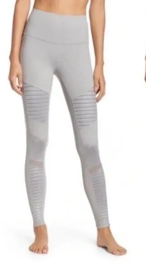 Alo Yoga Light Grey‎ Mid Rise Moto Leggings thumbnail 1