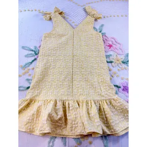 SHEIN Yellow‎ Textured Floral Tie Shoulder Ruffle Hem Mini Dress Size 6 M thumbnail 9