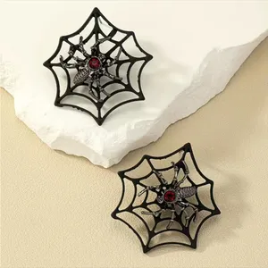 Gorgeous Retro Gothic Spider Web Stud Earrings with Ruby Color Decor Faux Fashio thumbnail 7