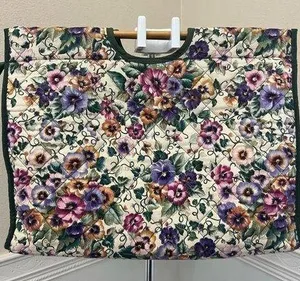 Vintage Floral Quilted Tote Bag with Wooden Handles – Made in Philippines – 100% thumbnail 1