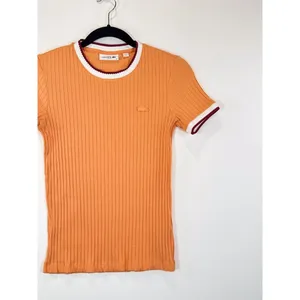 Lacoste Womens Shirt Orange Crew Neck Fantasy Knit Ribbed Slim Fit 34 US Small thumbnail 6