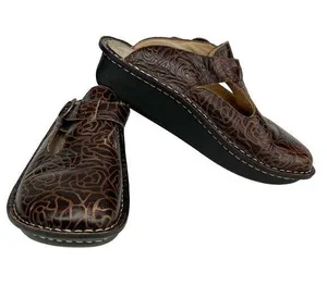 Alegria Rose Embossed Brown Leather Clogs 38 ALG-532 thumbnail 1
