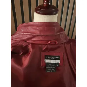 Leslie Fay red leather jacket size small stylish form fitting thumbnail 8