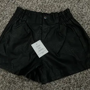 faux leather high waisted paperbag shorts thumbnail 2