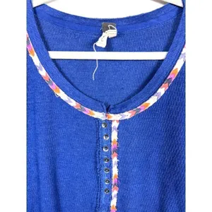 We The Free Blue Thermal Henley Long Sleeve Shirt‎ Top Size L thumbnail 4