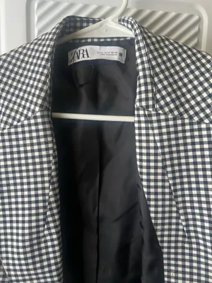 ZARA Black and White Houndstooth Cropped Blazer thumbnail 3
