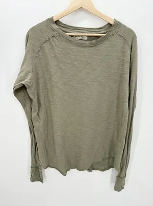 We The Free Arden Extra Long Cotton Top Washed Army‎ Green Long Sleeve Women XS thumbnail 1