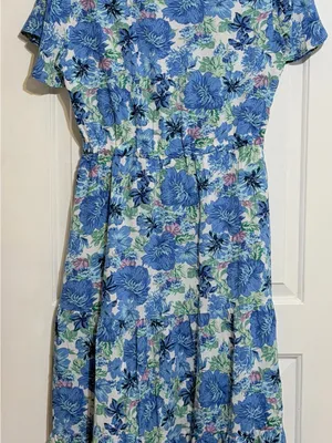 PRETTYGARDEN Blue Floral V-Neck Women’s Flowy Dress thumbnail 5