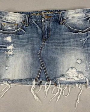 Ruehl No.925 Denim Mini Skirt W27 Distressed Frayed Low Rise Y2K 2000s thumbnail 1