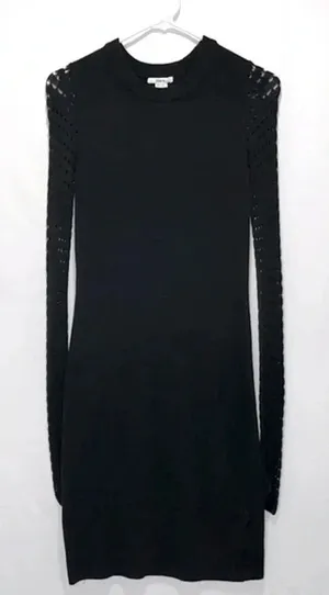 Bar III Imperfect black sweater dress crochet sleeves stretchy versatile‎ neutral fall m thumbnail 1
