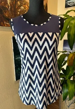 EUC Blue Planet Jersey & Mesh Sheer Yoke Sleeveless Blouse Top Sz L thumbnail 1