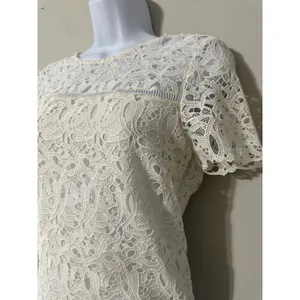 Massimo Dutti Lace Crocheted Top Ivory Short Sleeve‎ Sheer Elegant Women's thumbnail 3