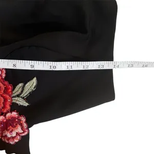 La Femme Black Floral Appliqué Cropped Bell Sleeve Cold Shoulder‎ Top Size 00 thumbnail 14