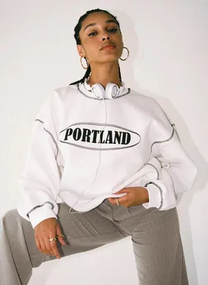 Princess Polly Portland Oversized Crew Neck Sweatshirt White thumbnail 2