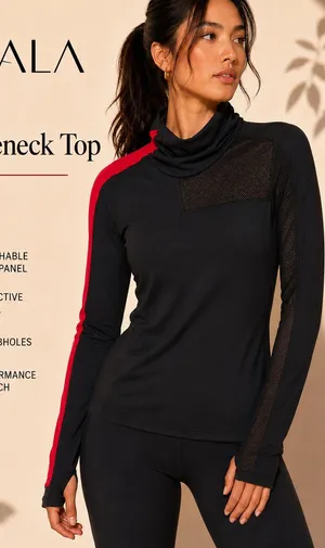 ALALA Race Turtleneck Top Black Red Mesh Thumbhole Athletic Top Size S thumbnail 1