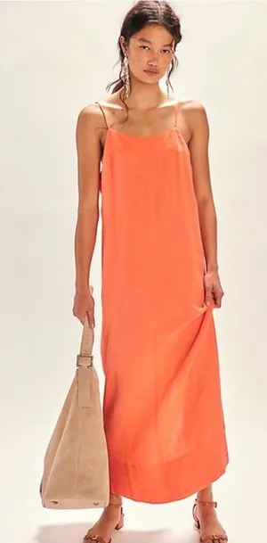 Free People Free-est Aspen Linen Midi Dress - small, fresh coral thumbnail 1
