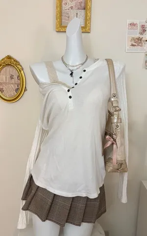 Sonoma White Thermal Waffle Knit Henley Top Long Sleeve Y2K Coquette Womens Size thumbnail 1