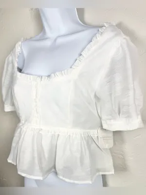Altar’d State White Puff-Sleeve Ruffled Crop Top Size Medium thumbnail 3