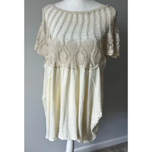Free People Coastal Knit Cream Oversized Boho Cottagecore Blouse Size XS thumbnail 4