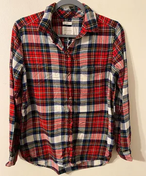 Womens American Eagle‎ Boyfriend Fit Ahh-Mazingly Soft Flannel Red White Small thumbnail 1