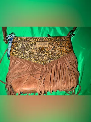 NWT Wrangler Brown Fringe Crossbody with Embossed Floral Panel Western Feel thumbnail 3