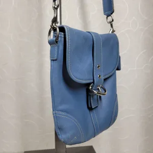 Coach Crossbody Saddle Bag Purse Womens Blue Leather Buckle Flap Soho thumbnail 10