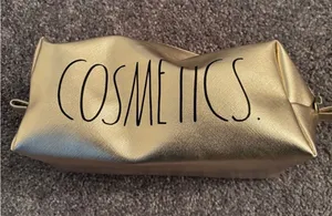 NWOT Gold 'Cosmetics' Makeup Pouch thumbnail 1