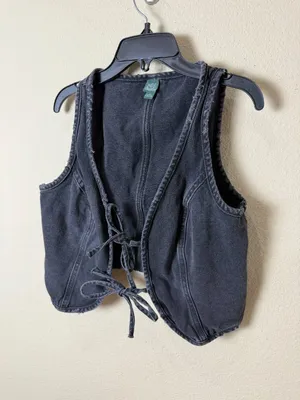 Wild Fable Black Denim Tie Front Vest Top Size Small Distressed Washed Jeans thumbnail 3