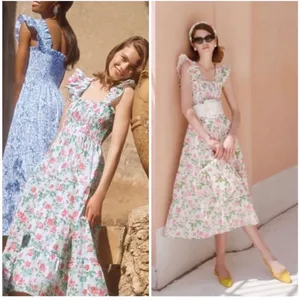 Hill‎ House Home Nap Dress Womens XXL White Pink Floral Ellie Smocked Midi Dress thumbnail 9