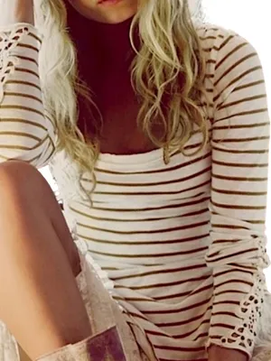 Sz M Free People Cotton Tuscaloosa Hard Candy Striped Crochet Cuff Long Sleeve thumbnail 6