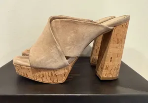 Charles By Charles David Taupe Suede Cork Platform Mules thumbnail 1