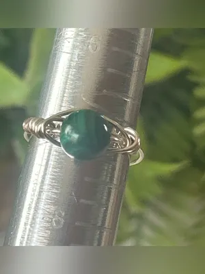 Handmade Handcrafted silver tone malachite wire wrapped crystal ring size 7 thumbnail 3