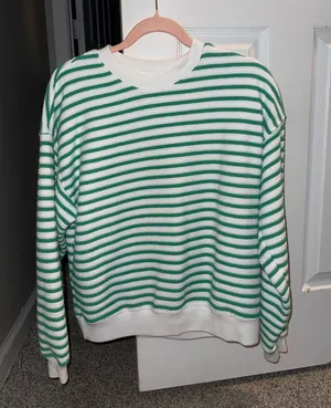 American Eagle Green Striped Sweater thumbnail 1