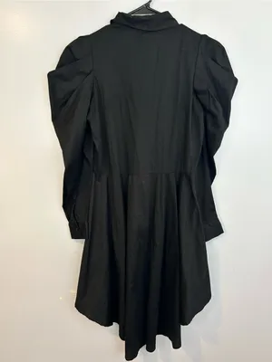 CQbyCQ Black High Low Button Down Avante Garde Puff Shoulder Shirt Dress Small thumbnail 8