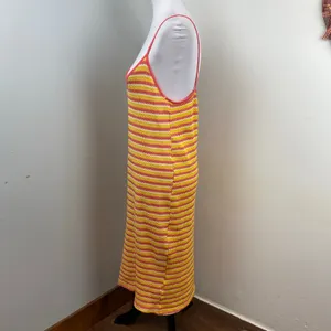 Zara Striped Crochet Knit Midi Dress Medium thumbnail 6