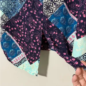 Charming Charlie C medium blue patchwork print hi low tank open back split bottom new thumbnail 3
