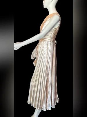 Elegant One Shoulder Pleated Asymmetrical Hemline Champagne 6 NWOT thumbnail 6