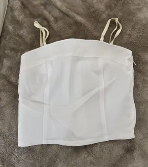 White camisole spaghetti strap top with butter yellow straps thumbnail 1