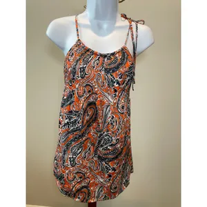 Ann Taylor Top Orange Navy Paisley Racerback Spaghetti Strap Size M thumbnail 8