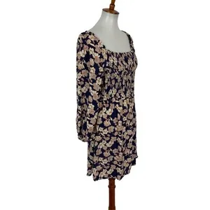 Sanctuary Smocked Floral Long Sleeve Mini‎ Dress Boho Cottagecore Aesthetic 8 thumbnail 3