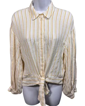 Anthropologie Striped Textured Tie Front Shirt 6 Academia Preppy Boho Hippie‎ thumbnail 1