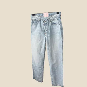 Revice Denim Venus Asymmetrical Crossover High Rise Straight Leg Jeans 27 Light thumbnail 3