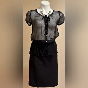 Buttons Just In Time Black Sheer Blouse With Ballon Short Sleeves With Jewel SZ thumbnail 2