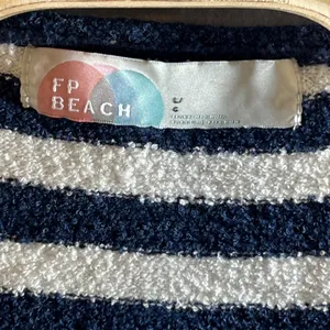 1292 |‎ Free People FP Beach Striped Terry Cloth Crop Top Midi Skirt Set Navy L thumbnail 6