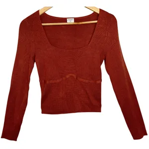 Abercrombie & Fitch Brown Knit Square Neck Long Sleeve Cropped Sweater Size M thumbnail 2