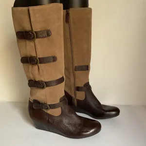 Vintage Buckle Knee High Boots Women's Leather Riding Boho Festival Sz 8 Retro thumbnail 4