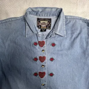 No Barriers Womens Vintage Size Medium Cotton Denim Embroidered Button Down‎ Top thumbnail 3
