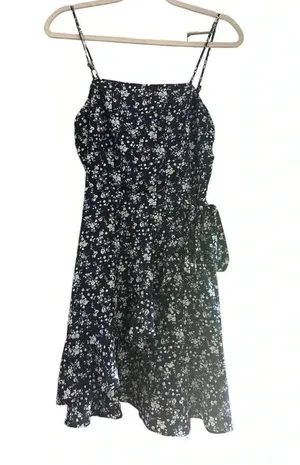Altar’d State Navy Blue Floral Wrap Waist Mini Dress // Size Medium thumbnail 1